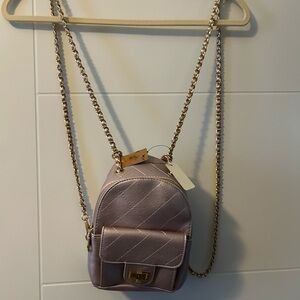 Quilted Lavender Mini Backpack with Gold Chain
